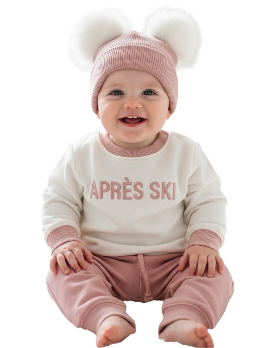 Apres Ski by Chick Pea Baby Girl Pink and White 3 Piece Set 6-9 Months